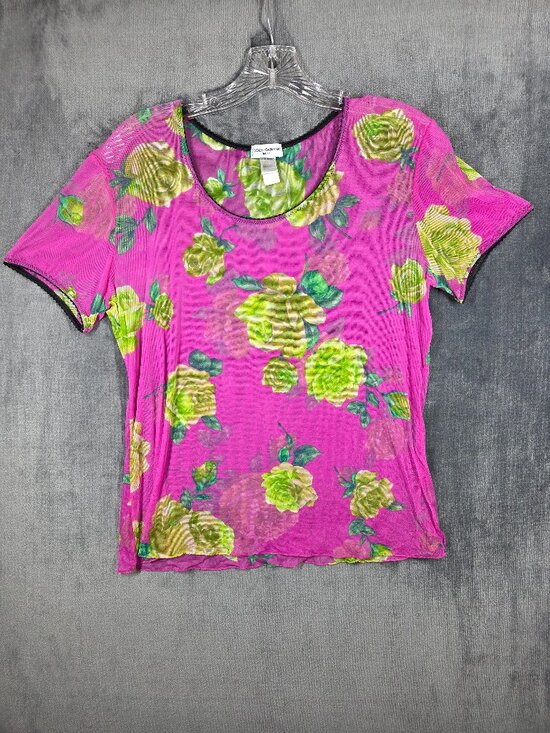 Dolce & Gabbana Tops - Dolce & Gabbana Top Womens Size XL Pink Floral Stretch Mesh RARE